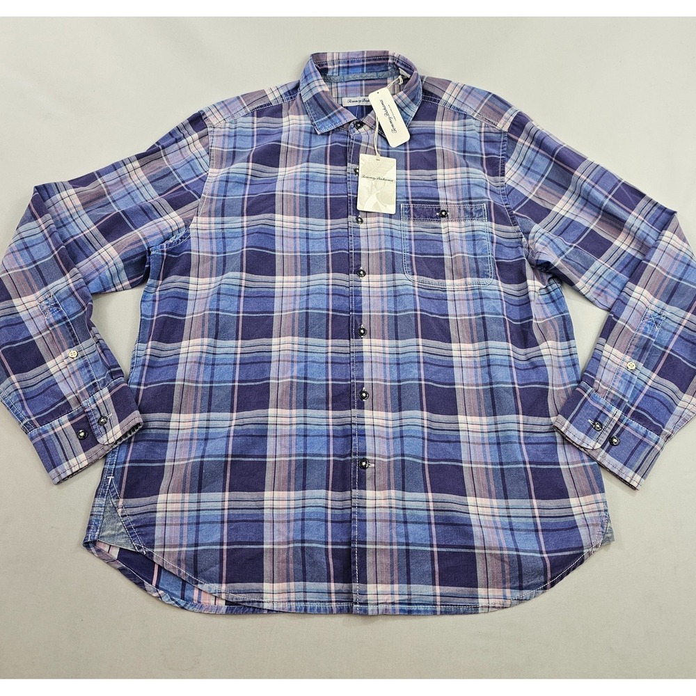 Tommy Bahama Mens Fresno Plaid Shirt Blue Cotton Blend ST326081 Size M New